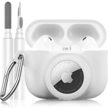 Imagem de LDSXAY Capa de silicone 2 em 1 compatível com AirPods Pro 3 e AirTag, capa protetora à prova de choque para AirPods Pro 3ª geração 2025 com kit de limpeza e mosquetão (branca)