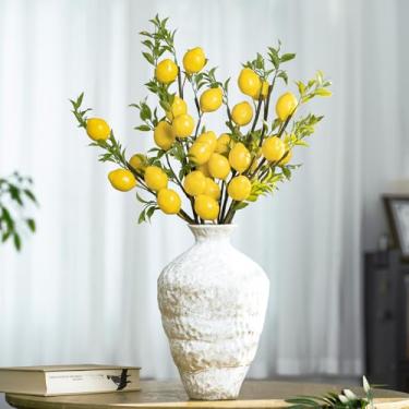 Imagem de Pacote com 6 hastes de limão artificiais realistas de 61 cm - ramos de limão artificiais para decoração de cozinha, flores falsas mediterrâneas para casamentos e chás de panela, decorações de mesa de