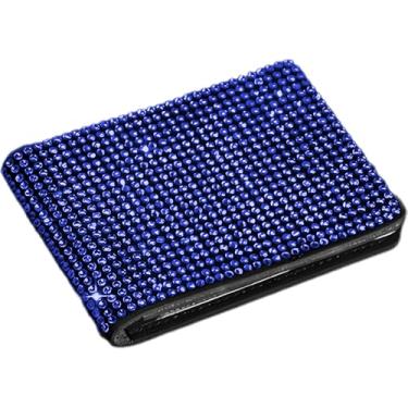Imagem de MINGZAIQIPEI Capa de registro de veículo Bling Diamond, suporte de seguro de couro PU com glitter, strass, documentos, papelada, carteira, organizador ultrafino para cartão de crédito, Azul, Preto