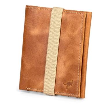 Imagem de Carteira 3 Partes Tripla Couro Legítimo Natural com fecho Elástico(Marrom-claro)