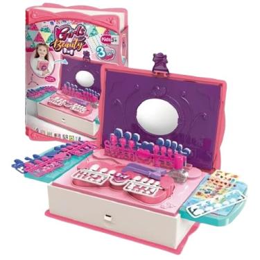 Imagem de Kit Manicure Infantil, Maleta Rosa com Espelho, Acessórios e Adesivos para Unhas