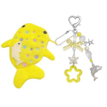 Imagem de cioatu Adorável porta-moedas de tubarão baleia, porta-moedas, de pelúcia macia, com zíper, bolsa feita à mão, presente para meninas e mulheres, Amarelo, tamanho �nico