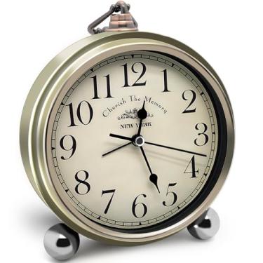 Imagem de Oxmidud Despertador retrô vintage de metal de 12 cm - Relógios de mesa analógicos silenciosos sem tique-taque - Relógio de quartzo operado por bateria para cabeceira, mesa, quartos, sala de estar