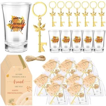Imagem de Meanplan 12 conjuntos de lembrancinhas de festa de Ação de Graças copos de vidro abridor de garrafas chaveiro cartões de ação de amigos felizes com sacos presentes de festa de amigos presente de ação
