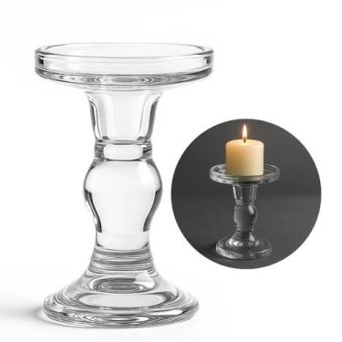 Imagem de Castiçal Candelabro Vidro Porta Vela 14cm Mesa Jantar - Casa em caixa
