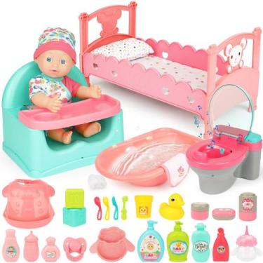 Imagem de Conjunto de jogos Baby Doll DeAO Baby Doll com 25 acessórios de 3 anos