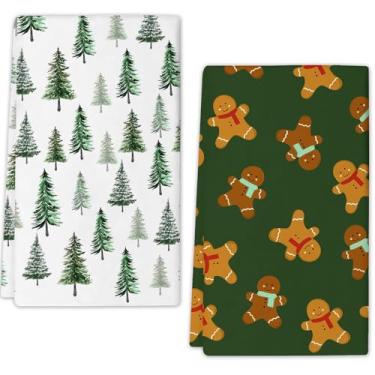 Imagem de Pacote com 2 toalhas de cozinha de Natal - panos de prato absorventes de algodão de 45 x 71 cm, secando mãos e pratos, decoração de Natal macia para cozinha, banheiro, presente