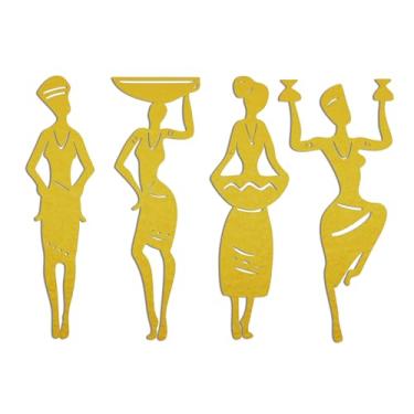 Imagem de Xedatric Conjunto de decoração de parede de arte africana de 4 peças - decoração de parede de metal feminino preto para casa, arte de parede afro-americana para sala de estar, quarto, café - arte de