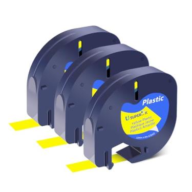 Imagem de USUPERINK Pacote com 3 refis para máquina de etiquetas DYMO LetraTag 91332 91202 S0721620 fita plástica preta sobre amarela 12 mm x 4 m 1/5.1 cm x 13' para refil de etiquetadora Dymo LetraTag 200B LT