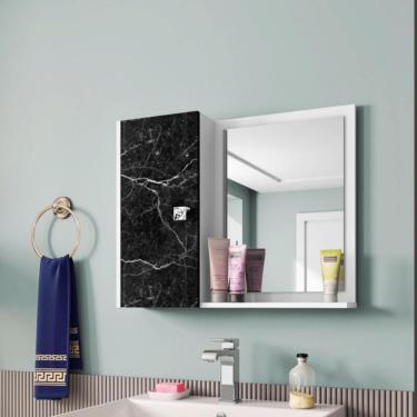 Imagem de Espelheira Turim Para Banheiro Com Porta E 6 Nichos E Prateleira Branco-nero