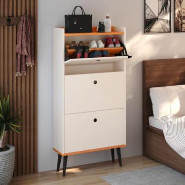 Imagem de Sapateira Vertical Porta Sapatos Retrô Gavetas Basculante Prateleira Interna Organizadora (Dark - Off White/canela)