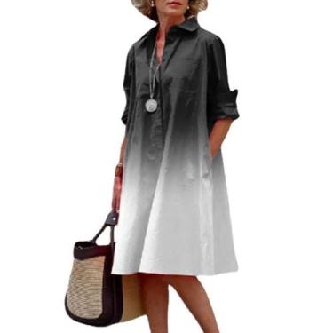 Imagem de Vestido feminino Zhyaj branco com decote em V, manga comprida, midi