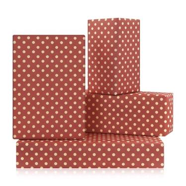 Imagem de Papel de embrulho de Natal de bolinhas, papel de embrulho kraft clássico com estampa vermelha de bolinhas em círculo, 4 folhas, tema de inverno, dobrado, papel artístico plano dobrado para aniversário