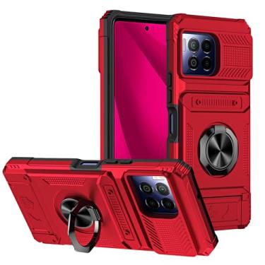 Imagem de SORAKA Capa para T-Mobile REVVL 7 Pro com suporte de anel para cartão de metal compatível com suporte magnético para celular carro capa de proteção contra choque e queda vermelha