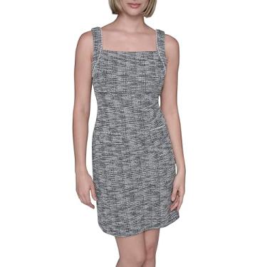 Imagem de Karl Lagerfeld Paris Minivestido feminino sem mangas de malha metálica com bainha de tweed, Preto/Branco Macio Multi, 46