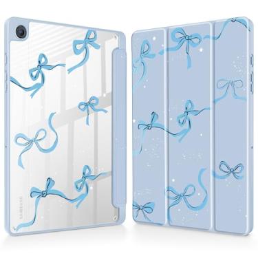 Imagem de May Chen Capa para Samsung Galaxy Tab A9 Plus 27.9 cm 2023, suporte de lápis embutido com capa à prova de choque, capa traseira transparente transparente, despertar/hibernar, laço azul