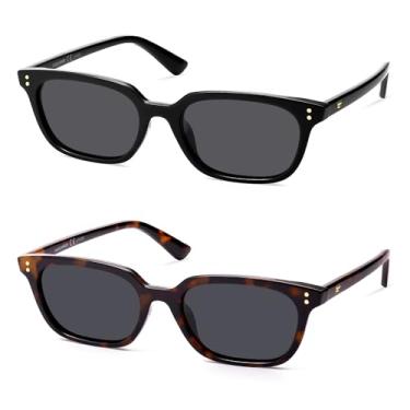 Imagem de VANLINKER Óculos de sol polarizados modernos pequenos e finos quadrados olho de gato para mulheres e homens, óculos de sol retrô VL9862, Pacote com 2, preto + tartaruga, P