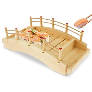 Imagem de ZLHETWT Bandeja de servir sushi, prato de sushi, bandeja de sushi, placa de servir ponte de sushi de madeira, bandeja de sushi estilo japonês, bandeja decorativa de sushi, para casa, cozinha