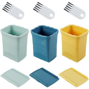 Imagem de 3 peças de fatiador de copo – Cortador de frutas de aço inoxidável, fatiador de ovos de cozinha, fatiador de morango com 3 escovas de limpeza de lacunas, cortador portátil de legumes, copo de frutas