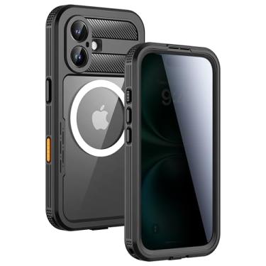 Imagem de Lanhiem Capa magnética para iPhone 16 Plus, protetor de tela de privacidade integrado, capa à prova d'água IP68 à prova de poeira, compatível com MagSafe, capa de telefone de corpo inteiro anti-espião