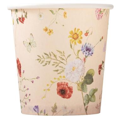 Imagem de Crisky Copos de papel de 142 g Copo Dixie [pacote com 100], copos de banheiro descartáveis, copo pequeno para enxaguante bucal floral vintage elegante, café para bebida quente/fria, sobremesa para