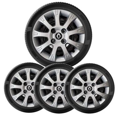 Imagem de 4X Calota Sandero Clio E Logan Aro 14 Prata Com Emblema