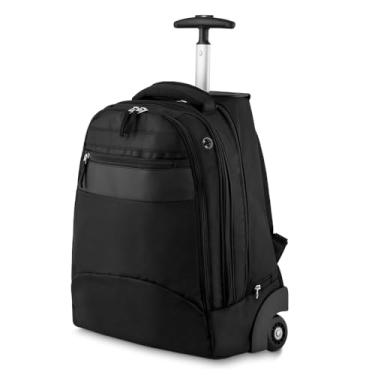 Imagem de Mochila Executiva com Rodinhas em Poliéster 1680D Compartimento para Notebook, Haste em Alumínio, Detalhe em Couro Sintético, Ideal para Trabalho e Viagem
