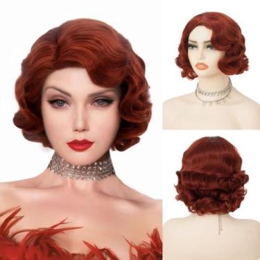 Imagem de Peruca Salaibs Short Red 1920s Finger Wave Synthetic Hair