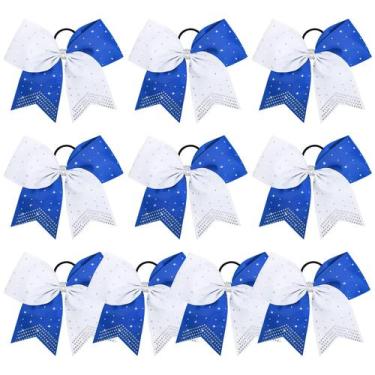 Imagem de Laços de cabelo Cheer DEEKA, strass, 10 peças, azul royal e branco
