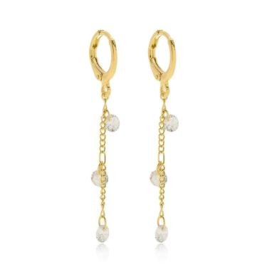 Imagem de Brinco Argola Corrente Com Ponto De Luz Banhado A Ouro 18K