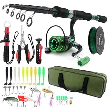 Imagem de Combos de vara de pesca e carretel, kit de vara de pesca telescópica de fibra de carbono com molinete giratório, alicates de garra de peixe, linha de anzol e bolsa de equipamento, conjunto de equipamentos de pesca para adultos, jovens e água salgada