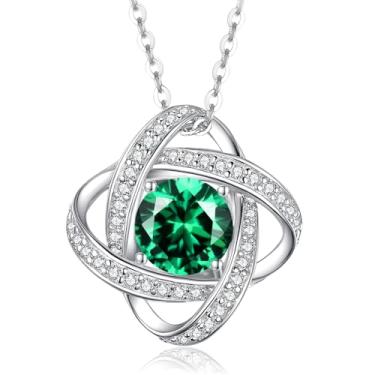 Imagem de boya Colar de nó de amor para mulheres, colares de pedra do mês de maio para mulheres, pingente de prata esterlina 925, joias criadas com pedras preciosas para o dia dos namorados, presentes de Natal para sua mãe, esposa, Banhado a ouro, Esmeralda sintética