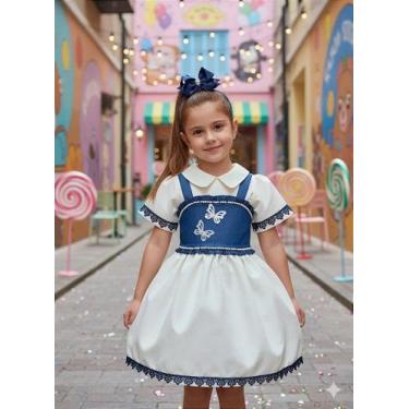 Imagem de Vestido Infantil Off com Colete Jeans Blogueirinha - Estilo Moderno e 