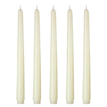 Imagem de Conjunto de 5 velas cônicas marfim, sem cheiro, 25 cm de altura, castiçais de cera fina de cor sólida para decoração de mesa de jantar de festa de casamento em casa, 8 horas