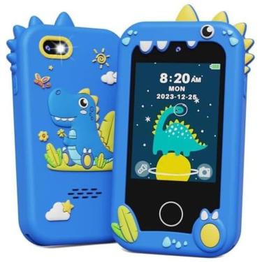 Imagem de Telefone Brinquedo Infantil KOKODI Dinossauro para Meninos de 3 a 10 Anos, Tela Touchscreen HD, Câmera Dupla, Cartão SD 8GB