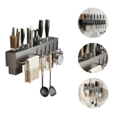 Imagem de Suporte Cinza Organizador Utensílios de Cozinha 06 Ganchos - TOP RIO