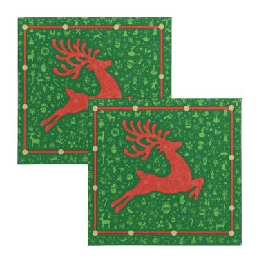 Imagem de Kit Guardanapo De Natal Estampado Rena Verde E Vermelho 25x25cm Folha Dupla Prime 40 Unidades