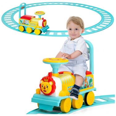 Imagem de Trem Elétrico Infantil a Bateria com Trilhos e Luzes Piscantes, HONEY JOY, Azul