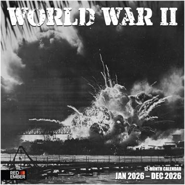 Imagem de RED EMBER Calendário de parede da Segunda Guerra Mundial 2026 para 12 meses | Abertura de 30,5 cm x 61 cm | Papel grosso e resistente | Presente | Calendário 2026