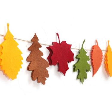 Imagem de Agkvw Guirlanda de folhas de outono de feltro – bandeira de folhas de feltro de camadas duplas, decorações de outono para manto, decorações de ação de graças