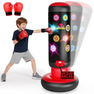 Imagem de HopeRock Saco de pancadas para crianças, conjunto de boxe com pontuação, luz, música, 4 modos de jogo, saco de boxe inflável com luvas, brinquedos de presente de aniversário para meninos de 4 a 8 a 12