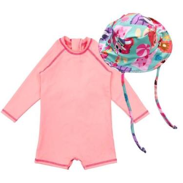 Imagem de Macaquinho Bebê Proteção Solar Uv 50+ Chapéu Praia Infantil - Fofotinh