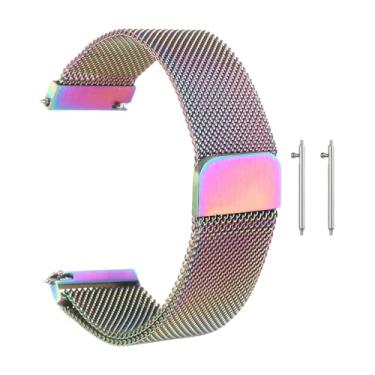 Imagem de HARFINGTON Pulseira de relógio de malha de aço inoxidável de liberação rápida de metal ajustável com fivela magnética para homens e mulheres, Colorido., 16mm