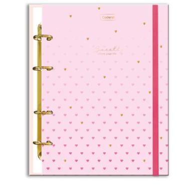 Imagem de Caderno Colegial Criativo Cadersil Argolado com Elástico Estampa Sweetly – 80 Folhas – Capa Dura Com Fichário Interno – Ideal para Escola ou Organização Pessoal.