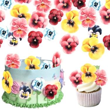 Imagem de Rsstarxi 60 Pack Edible Flowers Cupake Topper, Edible Flowers Cake Decorations Wafer Paper Flowers Cake Toppes for Baby Shower Wedding Birthday Party Cake Decorations Supplies