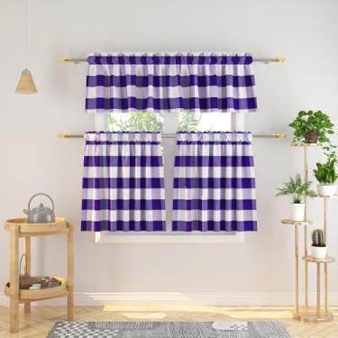 Imagem de Conjunto de 3 peças de cortinas e sanefas Buffalo Check Kitchen Tiers Xadrez Gingham Rod Pocket Classic Short Small Cafe Cortinas Country Farmhouse Cafe Bathroom 137.2 cmx45.7 cm/68.6 cm x 61.0 cm