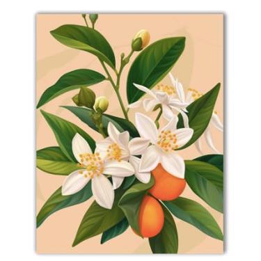 Imagem de Impressão de arte de parede de flor de laranjeira, design floral cítrico, flores brancas com folhas verdes, tema botânico - impressão de pôster 28 x 35 cm - SEM MOLDURA