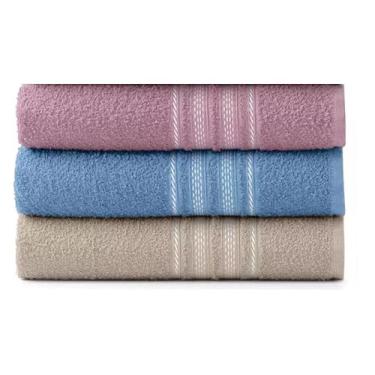 Imagem de Kit 3 Toalhas de Banho Teka Escala, 100% Algodão, 280 g/m² (Vinho/Azul/Cacau)