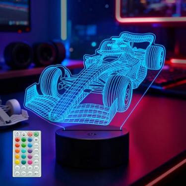 Imagem de Luz noturna de carro F1, presentes de fórmula 1, lâmpada de ilusão 3D com controle remoto, 16 cores RGB, 4 modos de piscar, temporizador, regulável, presentes de carro de corrida para homens, meninos