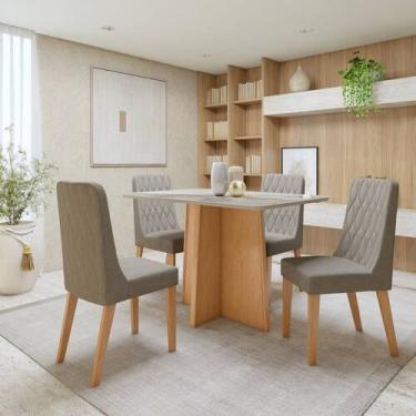 Imagem de Conjunto Sala de Jantar 4 Lugares Retangular Tampo Vidro/MDF Mesa Cele